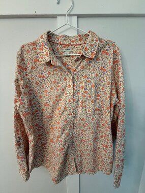 L.L. Bean Ditsy Floral Wrinkle -Free Oxford Button Down shirt size Large
